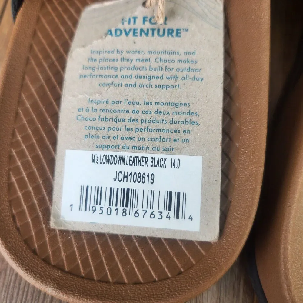 Chaco Lowdown Slides Men's 14 Black Adjustable Outdoors Beach Lakeshore Sandals